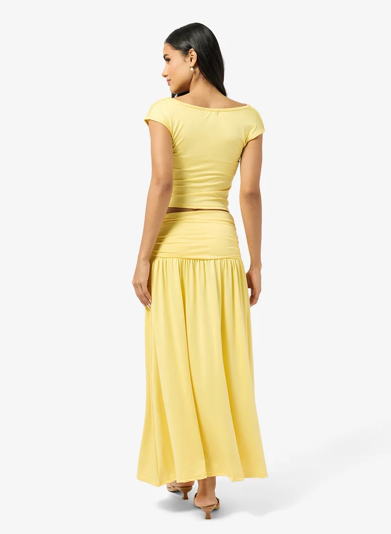 Ginger V Neck Gather Detail Top Skirt Coord Set